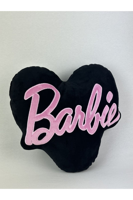 Barbie Nakış Işlemeli Kalp Yastık Black Pink